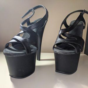 Pleaser Matte Black Faux Leather Platform Heels